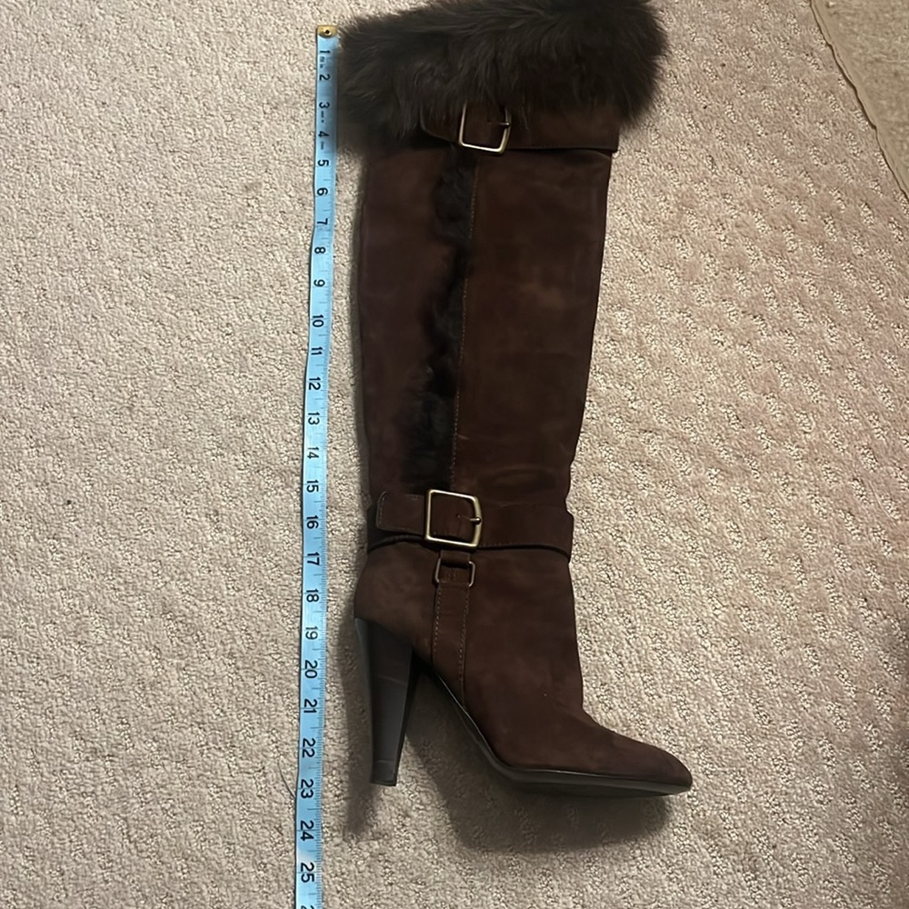 Coach Chestnut Brown "Mazur" Suede and Shearling Over the Knee Boots - Picture 8 of 8
